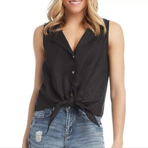 going 9/15: Karen Kane Lifestyle Sleeveless Black Button Down Silk Blouse